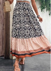 Tribal Print Patchwork Multi Color Maxi Skirt