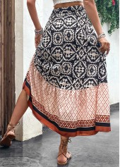 Tribal Print Patchwork Multi Color Maxi Skirt