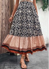 Tribal Print Patchwork Multi Color Maxi Skirt