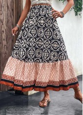 Tribal Print Patchwork Multi Color Maxi Skirt