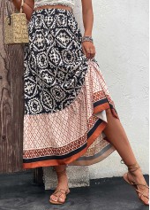 Tribal Print Patchwork Multi Color Maxi Skirt