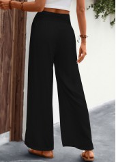 Black Elastic Waist High Waisted Smocked Pants