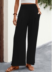 Black Elastic Waist High Waisted Smocked Pants