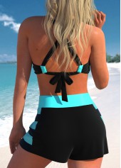 High Waisted Striped Patchwork Black Bikini Set