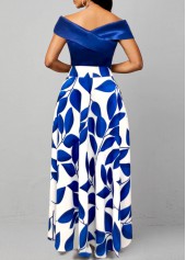 Leaf Print Surplice Dark Blue Maxi Dress