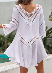 Hollow V Neck Breathable White Cover Up