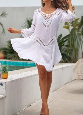 Hollow V Neck Breathable White Cover Up