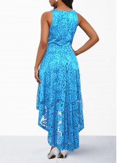 Blue High Low Round Neck Sleeveless Lace Dress