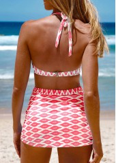 High Waisted Geometric Print Cross Hem Bikini Set