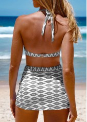 High Waisted Geometric Print Cross Hem Bikini Set