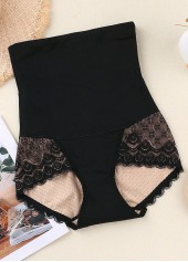 Lace Stitching Black High Waisted Panties