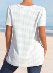 Button White Short Sleeve V Neck Blouse