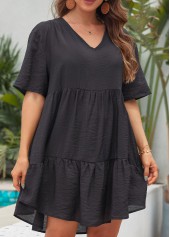 Ruched V Neck Breathable Black Cover Up
