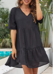 Ruched V Neck Breathable Black Cover Up