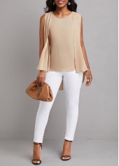 Fake 2in1 Light Coffee Zipper Tank Top