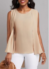 Fake 2in1 Light Coffee Zipper Tank Top