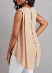 Fake 2in1 Light Coffee Zipper Tank Top