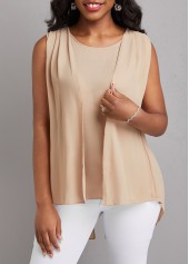 Fake 2in1 Light Coffee Zipper Tank Top