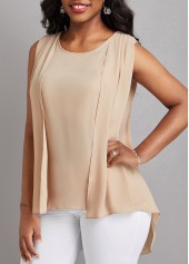 Fake 2in1 Light Coffee Zipper Tank Top