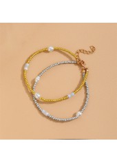 Pearl Beads Detail Multi Color Round Anklet Set