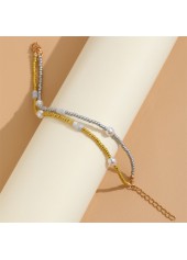 Pearl Beads Detail Multi Color Round Anklet Set