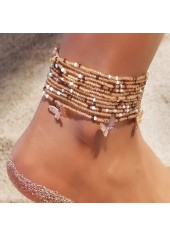 Beads Detail Layered Gold Butterfly Anklet Set