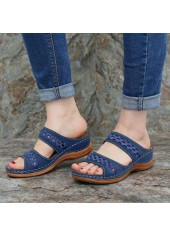 Hollow Blue Open Toe Falt Sliders