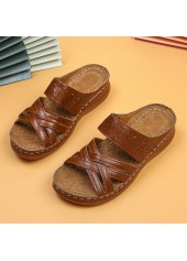 Dark Coffee Hollow Open Toe Low Heel Sliders