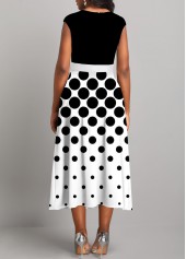 Polka Dot Corset Belted Black Round Neck Dress