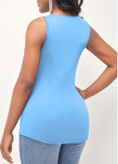 Ruffle Neon Blue V Neck Sleeveless T Shirt