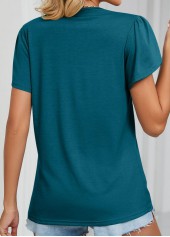 V Neck Patchwork Blackish Green T Shirt