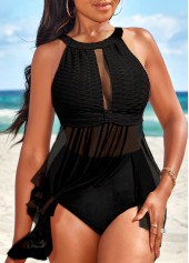 Mesh Black Patchwork Handkerchief Hem Swimdress Set