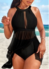 Mesh Black Patchwork Handkerchief Hem Swimdress Set