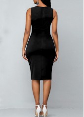 Leaf Print Split Black Sleeveless Bodycon Dress