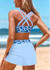 Mid Waisted Criss Cross Light Blue Bikini Set