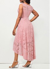 Lace Patchwork Pink High Low Sleeveless Dress