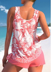 Mid Waisted Floral Print Bowknot Coral Tankini Set