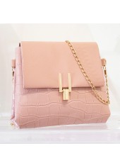 Pink PU Material Chains Pushlock Shoulder Bag