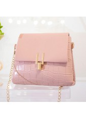 Pink PU Material Chains Pushlock Shoulder Bag