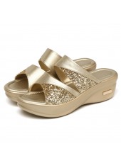 Open Toe Golden Mid Heel Sliders