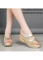 Open Toe Golden Mid Heel Sliders