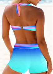 Neon Blue Mid Waisted Dazzle Colorful Print Patchwork Bikini Set