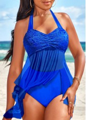 Lace Royal Blue Patchwork Swimdress Top-No Bottom