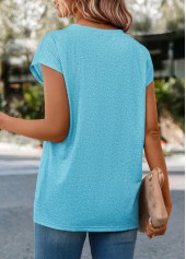 Round Neck Floral Print Sky Blue T Shirt