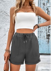 Pocket Drawastring High Waisted Grey Shorts