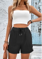 Black Drawastring High Waisted Pocket Shorts