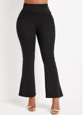 Elastic Waist Pocket Black Flare Leg Pants