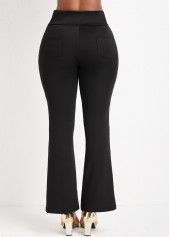 Elastic Waist Pocket Black Flare Leg Pants