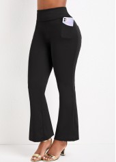 Elastic Waist Pocket Black Flare Leg Pants