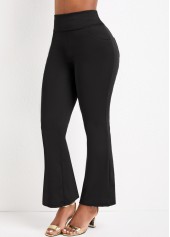 Elastic Waist Pocket Black Flare Leg Pants
